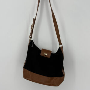 Talbots Hobo Turn Lock Shoulder Bag Leather Accents